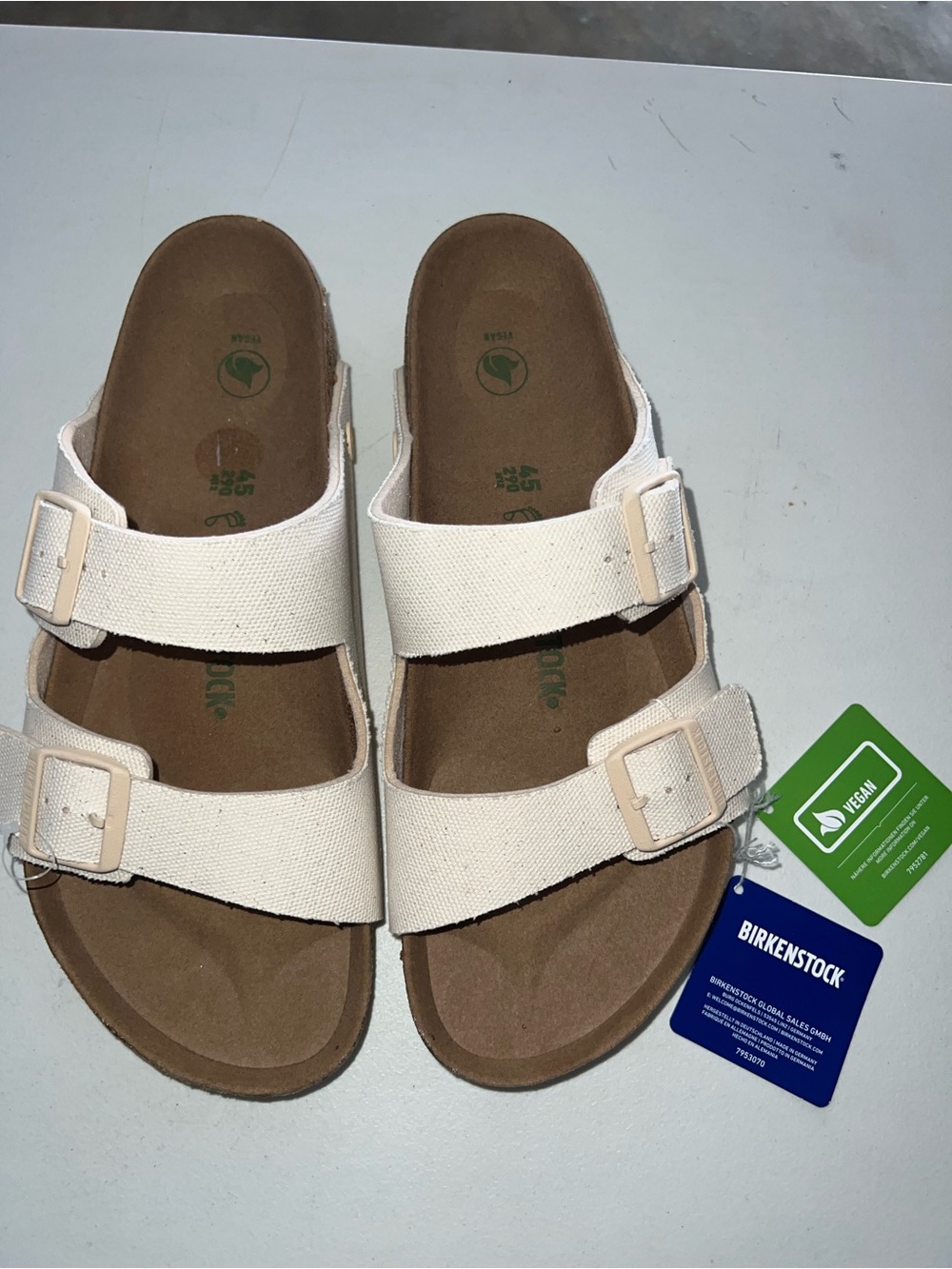 Birkenstock Cream Arizona Vegan Canvas Double-Buckle Sandals